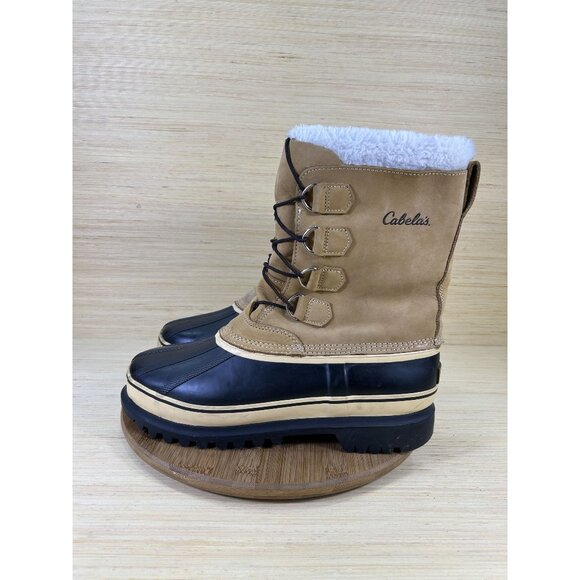 Cabelas Brown Leather Fur Lined Winter Boots Mens Size 10 - Picture 1 of 10